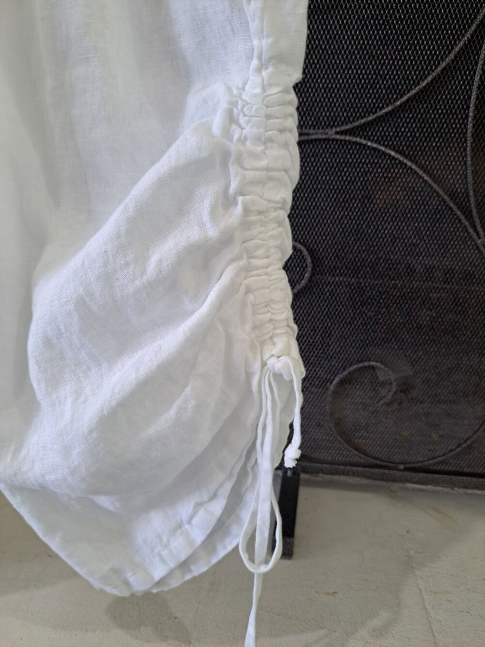 Et' Lois White Linen Drawstring Pants Ruched Hem Elastic Pull On Waistband S - Picture 2 of 11